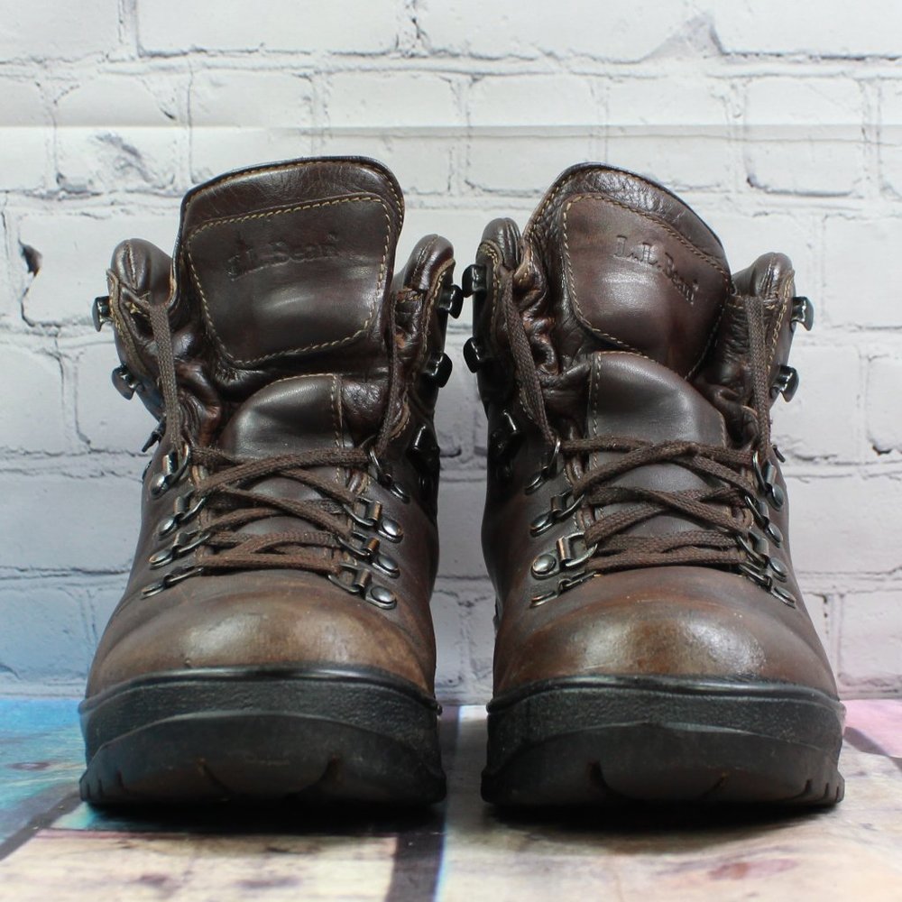 LL BEAN Cresta Brown Leather WP Vibram Sole Hiking Ankle Boots Size 7 W - Picture 4 of 9